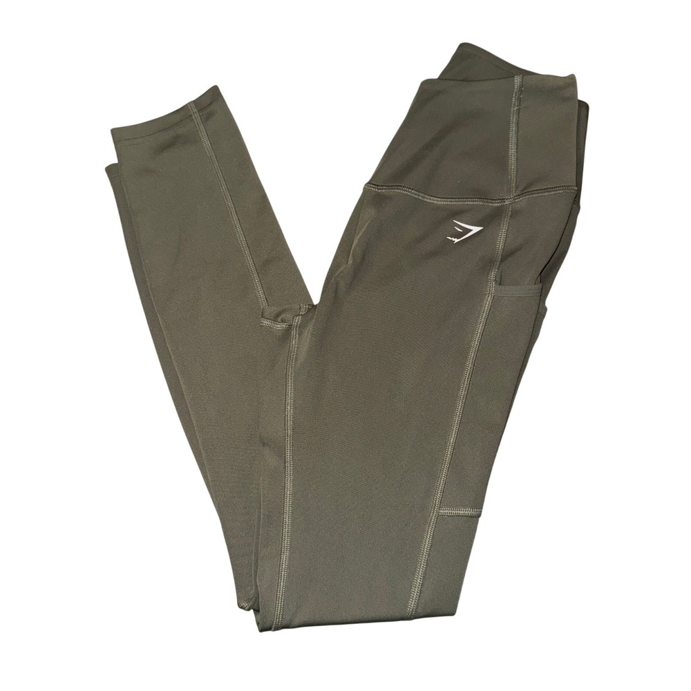 Gymshark‎ Training Leggings XS Olive Green High Waisted Side Pockets B4A8O
